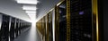 Server room data center. Backup, mining, hosting, mainframe, farm and computer rack with storage information. 3d render Royalty Free Stock Photo