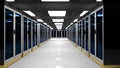 Server room data center. Backup, mining, hosting, mainframe, farm and computer rack with storage information. 3d render Royalty Free Stock Photo