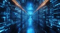Server room aisle displaying vast digital data flow Royalty Free Stock Photo