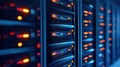 Server Room with Blinking Lights in Data Center Royalty Free Stock Photo