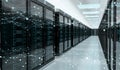 Server room center exchanging cyber datas 3D rendering Royalty Free Stock Photo