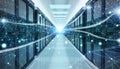 Server room center exchanging cyber datas 3D rendering Royalty Free Stock Photo