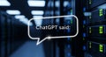 Server room with Chat GPT text in a speech bubble, data center Royalty Free Stock Photo