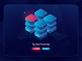 Server room, cloud storage big data processing isometric icon, futuristic digital solutions, abstract technology element