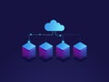 Server room, cloud storage icon, datacenter and database concept, data exchange process isometric