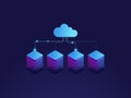 Server room, cloud storage icon, datacenter and database concept, data exchange process isometric Royalty Free Stock Photo