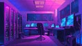 Server room with computer monitors, chairs, and server hardware. Modern illustration of an information storage office Royalty Free Stock Photo