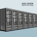 Server room concept, data bank center, web hosting flat vector illustration Royalty Free Stock Photo