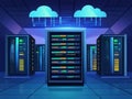 Server room connecting to cloud computing, data storage and processing Royalty Free Stock Photo