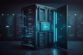 Server room 3d illustration with node base programming data design element. Royalty Free Stock Photo