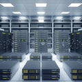server room 3d illustration with node base programming data design element Royalty Free Stock Photo