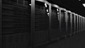 Server room 3D rendering, shallow focus. Cloud technologies, ISP, corporate IT, ecommerce business concepts