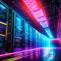 Server room data center. Backup, mining, hosting, mainframe, farm and computer rack with storage information. Generative AI Royalty Free Stock Photo