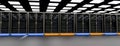 Server room data center. Backup, mining, hosting, mainframe, farm and computer rack with storage information. 3d render Royalty Free Stock Photo