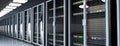 Server room data center. Backup, mining, hosting, mainframe, farm and computer rack with storage information. 3d render Royalty Free Stock Photo