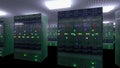 Server room data center. Backup, mining, hosting, mainframe, farm and computer rack with storage information. 3d render Royalty Free Stock Photo