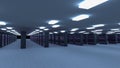 Server room data center. Backup, mining, hosting, mainframe, farm and computer rack with storage information. 3d render Royalty Free Stock Photo