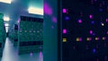 Server room data center. Backup, mining, hosting, mainframe, farm and computer rack with storage information. 3d render Royalty Free Stock Photo