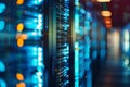 Server room, Data Center. Big Data Storage. cloud computing technology. Neural network ai generated Royalty Free Stock Photo