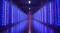 Server Room at Data Center with Blue Light and White Racks Highlighting Modern Technology and Digital Infrastructure Royalty Free Stock Photo