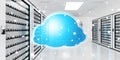 Server room data center with cloud blue icon 3D rendering Royalty Free Stock Photo