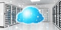 Server room data center with cloud blue icon 3D rendering Royalty Free Stock Photo