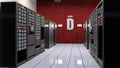 Server room, data center with computer servers in racks, computer facility data storage, 3D render