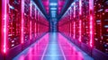 Server room data center corridor with glowing light Royalty Free Stock Photo