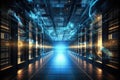 server room data center. 3d rendering toned image double exposure, Big data center technology warehous with servers information Royalty Free Stock Photo