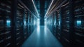 server room in data center full of telecommunication equipment, big data storage and cloud hosting technology ,Generative AI Royalty Free Stock Photo