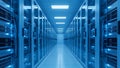 Server Room Data Center IT Infrastructure, Blue Toned Royalty Free Stock Photo