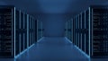 Server Room Data Center Modern Network Infrastructure, Blue Light Royalty Free Stock Photo