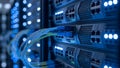 Server Room Data Center Network Cables, Servers, and Lights Royalty Free Stock Photo