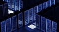 Server room data center racks blue lighting technology infrastructure Royalty Free Stock Photo