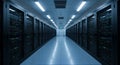 Server Room: Data Center Storage, Network Infrastructure, Cybersecurity, & Information Technology. Powerhouse of the digital age Royalty Free Stock Photo