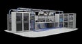 Server Room with Multiple White Racks and Blue Cables Displaying Complex Network Infrastructure for Data Processing and Royalty Free Stock Photo
