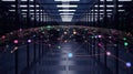 Data Center Showing a Connected Network of Colorful Points and Lines Across Server Rows Royalty Free Stock Photo