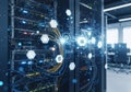 Server room filled with large data racks, housing servers and Royalty Free Stock Photo