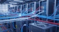 A server room filled with rows of server racks connected by Royalty Free Stock Photo