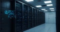 server room with glowing security interface panels Royalty Free Stock Photo