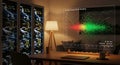 Server room with holographic risk assessment data visualization and network cables Royalty Free Stock Photo