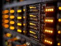 Server room with illuminated indicator lights on network hardware Royalty Free Stock Photo