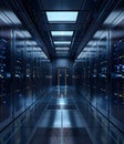 Server Room Interior With Rows Of Rack Servers generated using AI.
