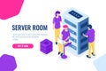 Server room isometric, datacenter and database, working on a common project, teamwork and collaboration, maintain Royalty Free Stock Photo