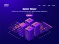 Server room isometric icon, big data processing and datacenter concept, database cloud storage, web hosting dark neon
