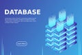 Server room isometric vector, futuristic technology of data protection and processing, networking and web hosting banner, input ou Royalty Free Stock Photo