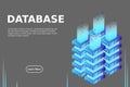 Server room isometric vector, futuristic technology of data protection and processing, networking and web hosting banner, input ou Royalty Free Stock Photo