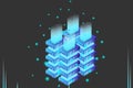 Server room isometric vector, futuristic technology of data protection and processing, networking and web hosting banner, input ou Royalty Free Stock Photo