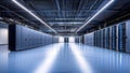 Sleek Server Room with Rows of High-Tech Equipment, generative ai Royalty Free Stock Photo