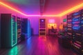 Server room with neon lights symbolizing data protection and internet security Royalty Free Stock Photo